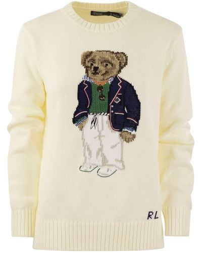 Polo Ralph Lauren Bear Cotton Crew-Neck Polo Shirt - Natural