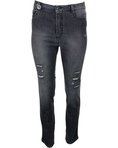 Ermanno Scervino High-Waisted Stretch Denim Jeans With Fake Tears - Blue