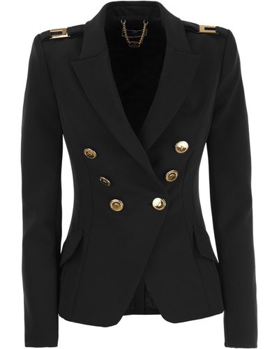 Elisabetta Franchi Crepe Double-Breasted Jacket - Black