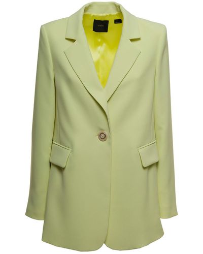 Pinko Yellow Lime One-button Blazer In Stretch Crepe Woman - Green