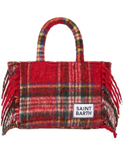 Mc2 Saint Barth Colette Blanket Handbag With Tartan Print - Red