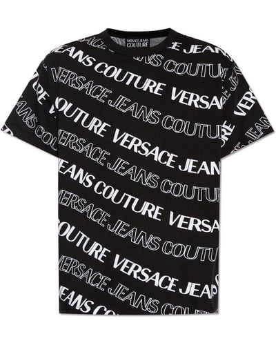 Versace Allover Logo Printed Crewneck T-Shirt - Black