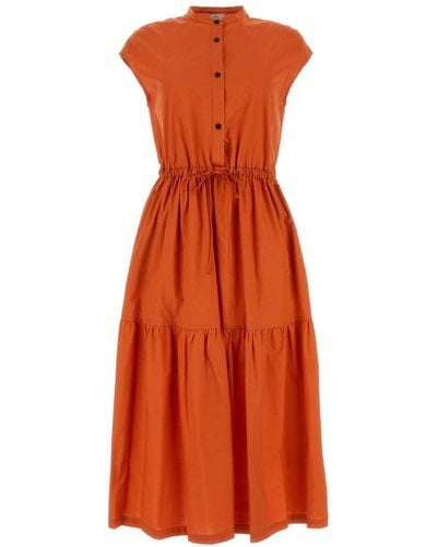 Woolrich Button Detailed Drawstring-Waist Ruched Dress - Orange