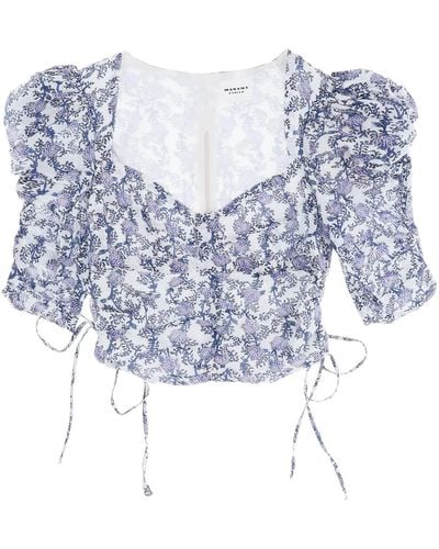 Isabel Marant Galaor Cropped Top With Floral Motif - Blue