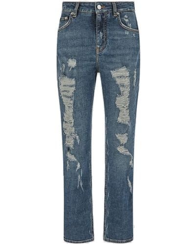 Dolce & Gabbana Distressed Straight Leg Cropped Jeans - Blue