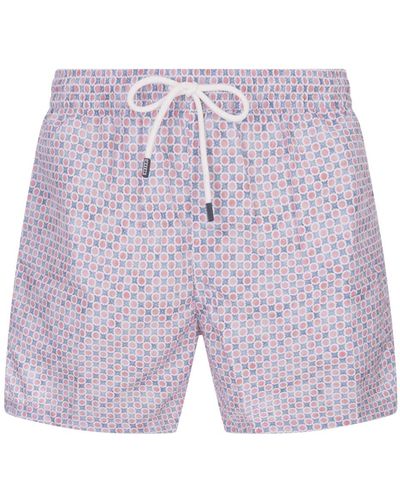 Fedeli Swim Shorts With Micro Pattern Of Polka Dots And Flowers - Purple