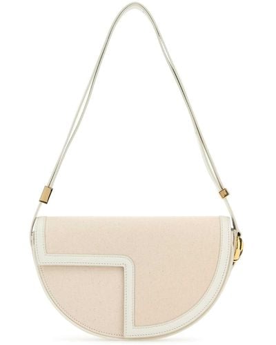 Patou Two-Tone Canvas And Leather Le Shoulder Bag - White