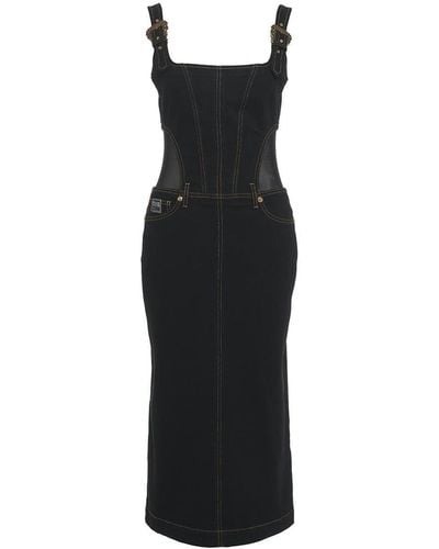 Versace Contrast-stitching Sleeveless Denim Dress - Black