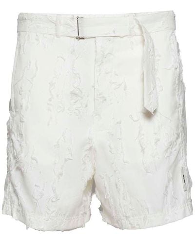 MSGM Mid-Rise Distressed Belted Shorts - White