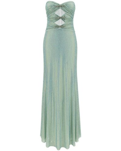 Self-Portrait Maxi Dress With Cut-Out And All-Over Rhinestones I - Green