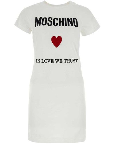 Moschino Logo Printed Crewneck Mini T-Shirt Dress - White