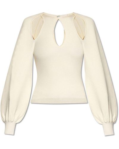 Chloé Puff-Sleeved Cut-Out Knit Top - Natural