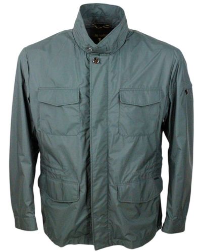 Moorer Fieldsd Jacket Made Of Waterproof Technical Fabric. Patch Pockets On The Chest And Adjustable Drawstring Waist - Green