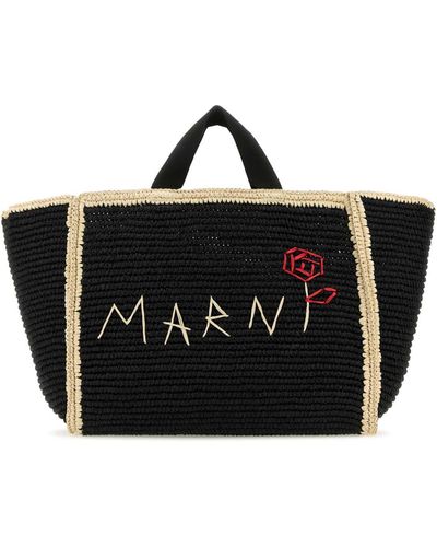 Marni Raffia Shopping Bag - Black