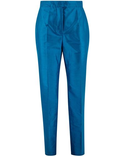 Max Mara Studio Silk Shantung Straight Pants - Blue