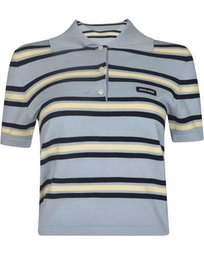 Miu Miu Stripe Polo Shirt - Gray