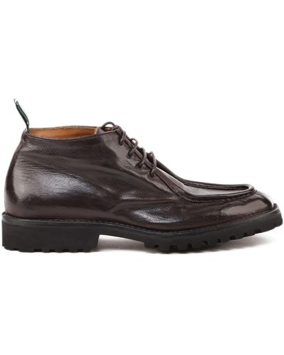 Green George Lace-up Shoes In Used-effect Leather - Brown