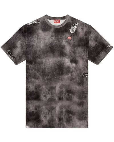 DIESEL T-Wash-N2 T-Shirt With Trompe L'Oeil Denim Print - Gray