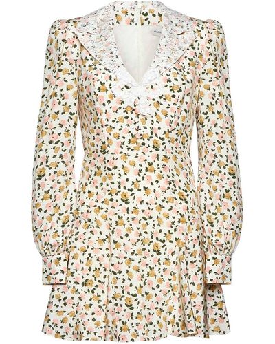 Alessandra Rich Flower Print Silk Mini Dress - White