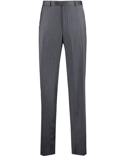 Canali Pin-striped Wool Tailored Trousers - Blue