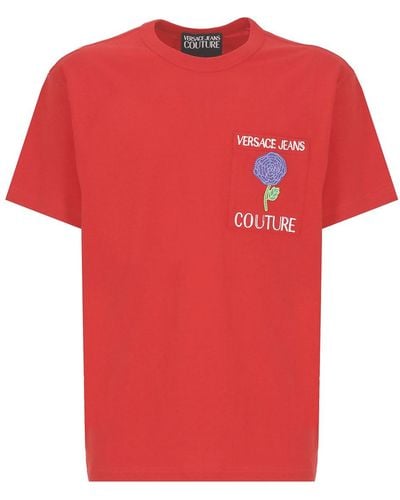 Versace T-shirt With Rose Embroidery - Red