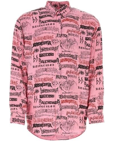 Balenciaga Printed Viscose Oversize Shirt - Pink