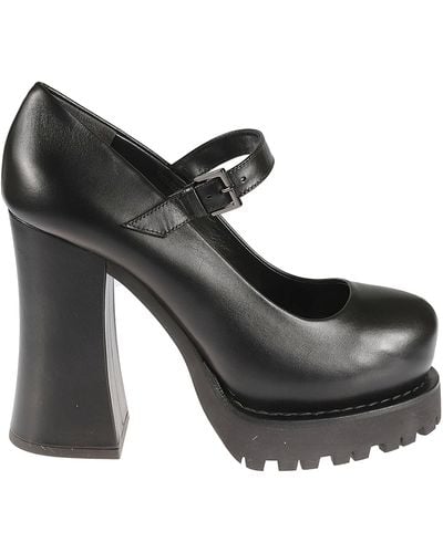 Moschino Ankle Strap Block Heel Court Shoes - Black