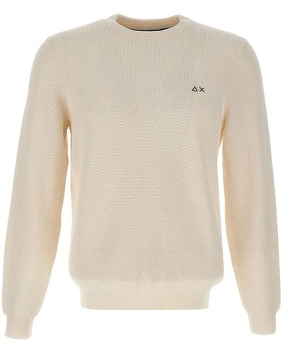 Sun 68 Round Rice Knit Wool And Cotton Sweater - White