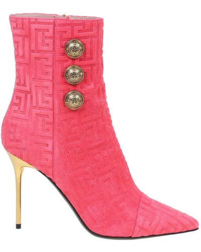 Balmain Roni Boots In Suede With Monogram - Pink