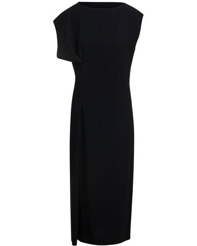 The Row Blathine Asymmetric Midi Dress - Black