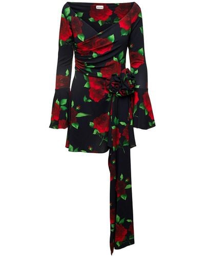 Magda Butrym Off-the-shoulder Appliquéd Floral-print Stretch-crepe Mini Dress - Black