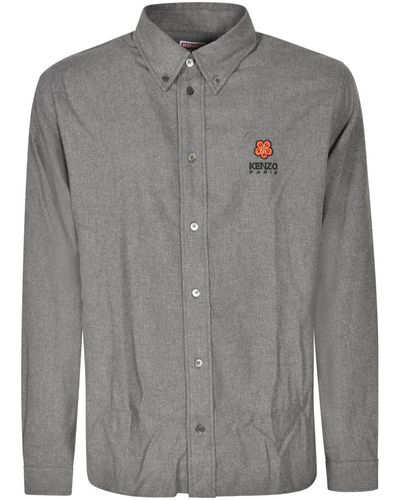 KENZO Logo Embroidered Buttoned Shirt - Grey