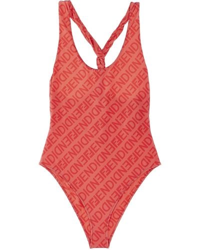 Fendi All Over Logo One-piece Swimsuit - Red