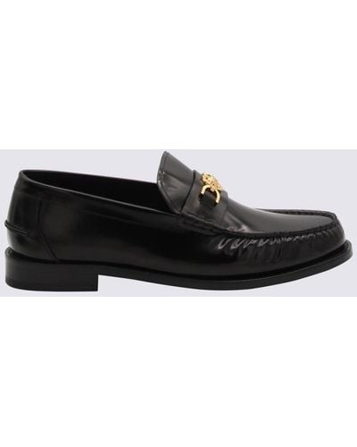 Versace And Leather Medusa Loafers - Black