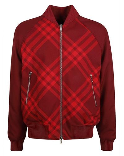 Burberry Check Zip Bomber - Red