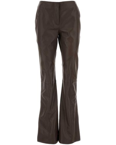 Alberta Ferretti Chocolate Leather Pant - Gray