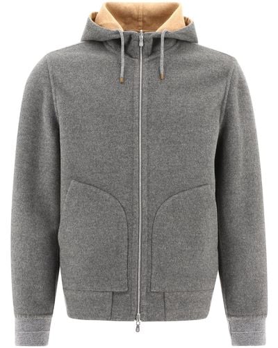 Brunello Cucinelli Reversible Zip-Up Hooded Jacket - Gray