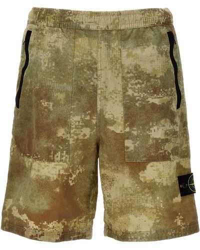 Stone Island Camouflage Cargo Bermuda Shorts - Green