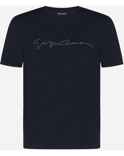 Giorgio Armani Logo Viscose T-shirt - Blue