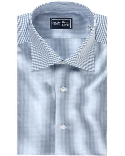 Fray And Regular Fit Shirt With Micro Checks - Blue