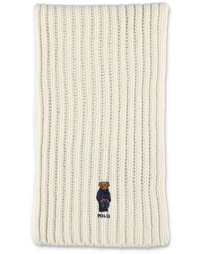 Polo Ralph Lauren Polo Bear Embroidered Knitted Scarf - Natural