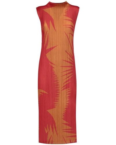 Pleats Please Issey Miyake Graphic Printed Sleeveless Dress - Red