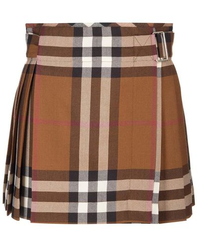 Burberry Pleated Mini Skirt With Tartan Pattern - Brown