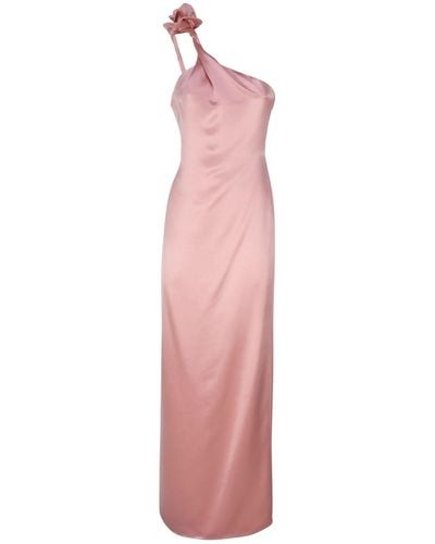 Magda Butrym Silk One-Shoulder Midi Dress With Rose Appliqués - Pink