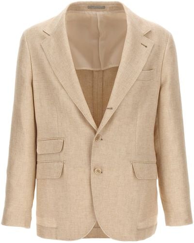 Brunello Cucinelli Cotton And Linen Single-Breasted Jacket - Natural