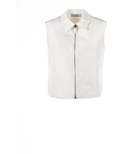 Prada Sleeveless Faille Shirt - White