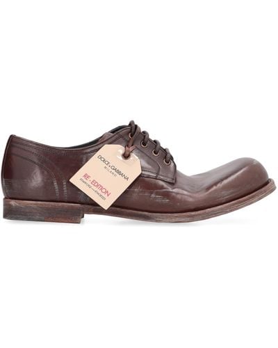 Dolce & Gabbana Leather Lace-Up Derby Shoes - Brown