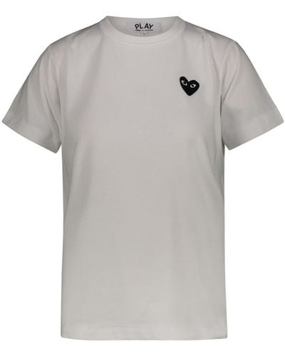 COMME DES GARÇONS PLAY Cotton T-shirt With Black Embroidered Heart Clothing - Gray
