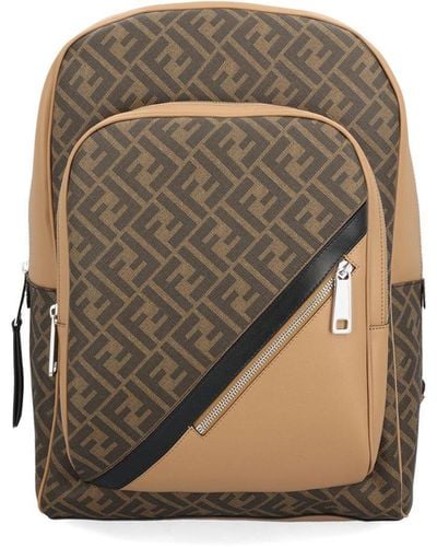 Fendi Ff Motif Zipped Backpack - Grey