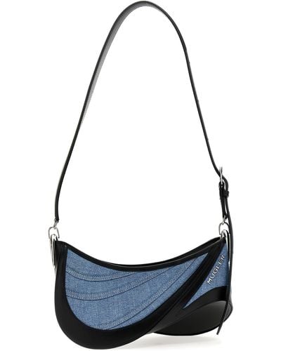 Mugler Medium Denim Spiral Curve 01 Shoulder Bags - Blue
